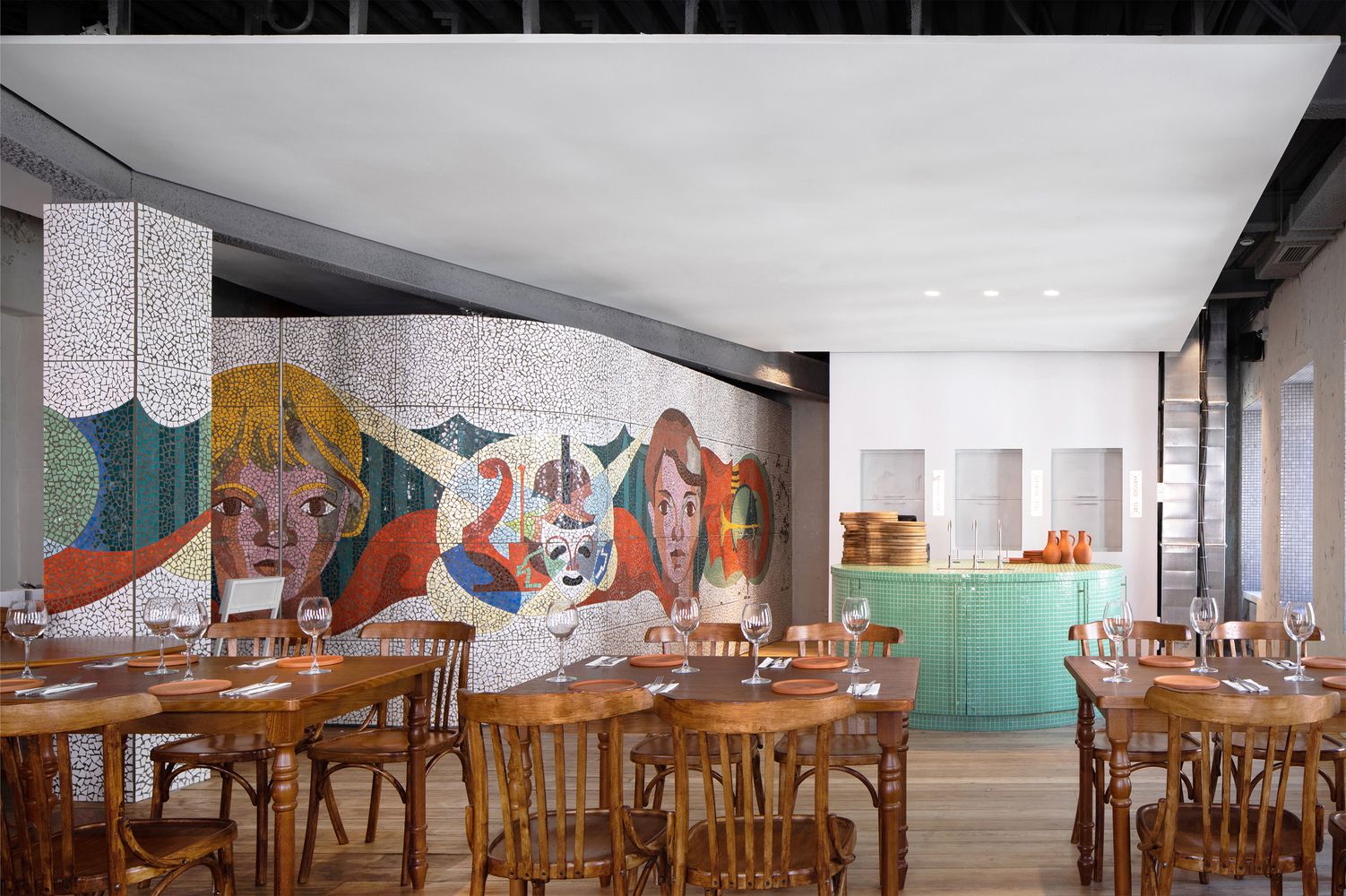 Traditional and modern elements mix in the interior of a Moscow restaurant