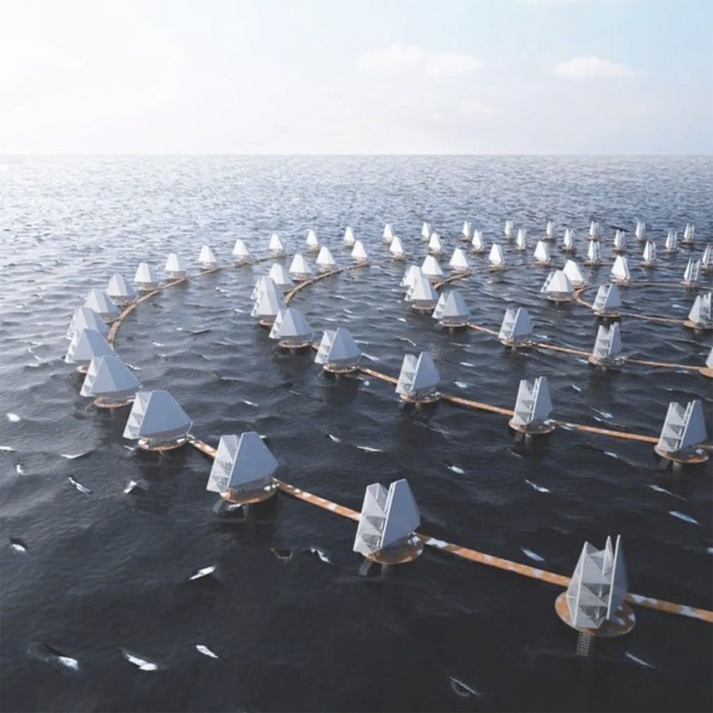 Houses floating on the ocean