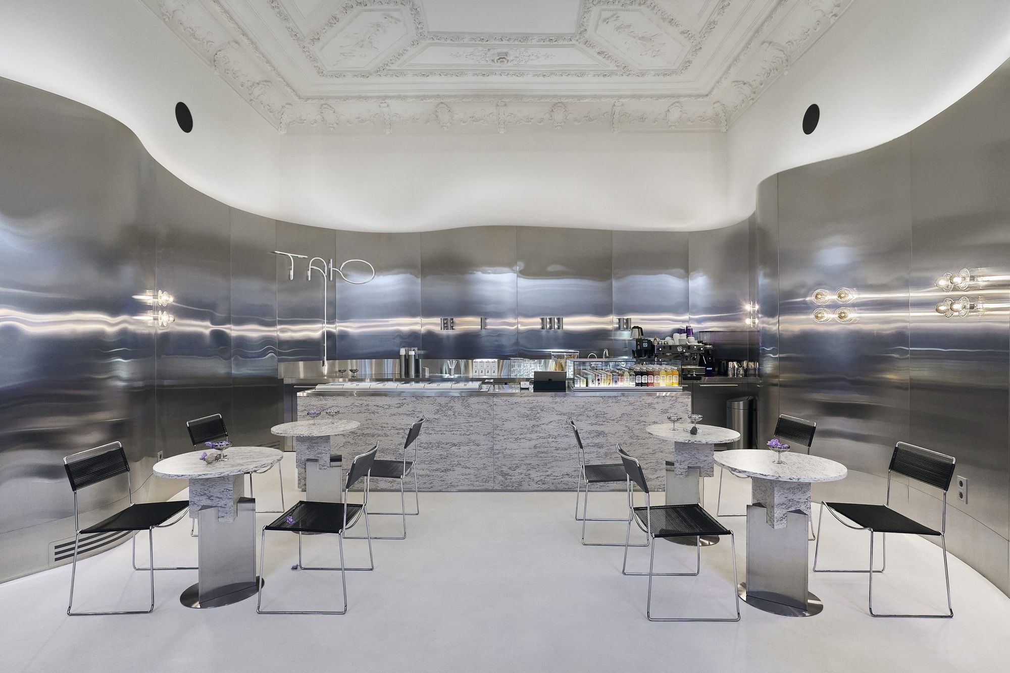 Classicism and modern elegance mingle in this Ukrainian ice cream parlor