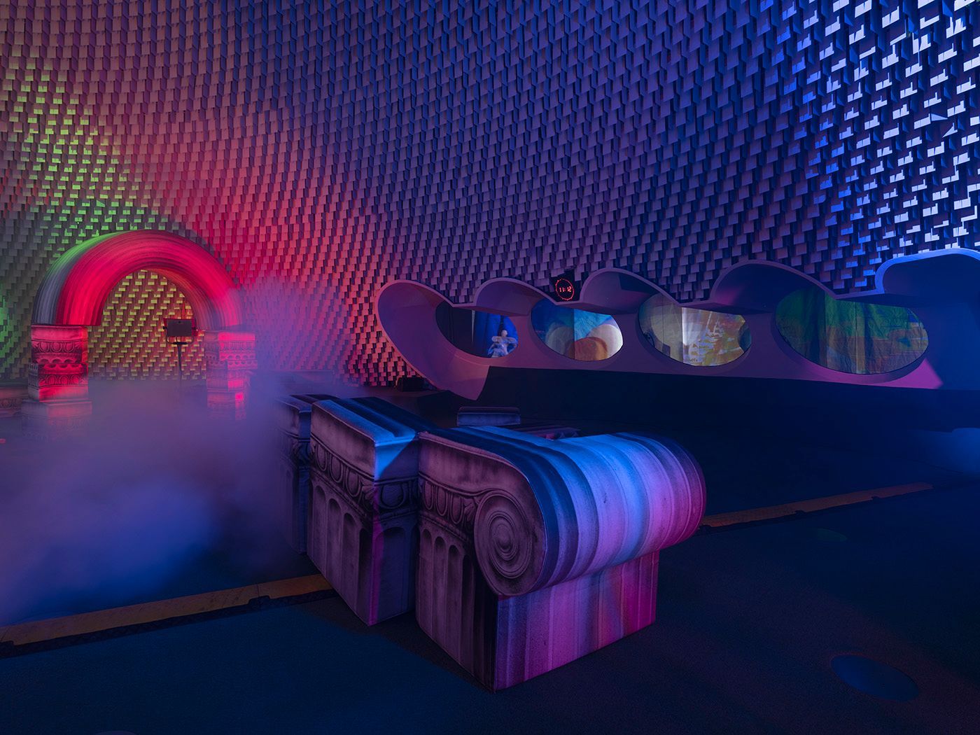 Ionic columns and disco lights in Andreas Angelidakis’ exhibition