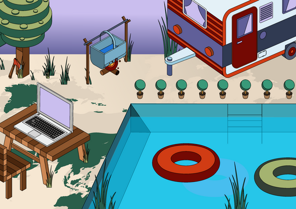 Around the work with a laptop—digital nomads