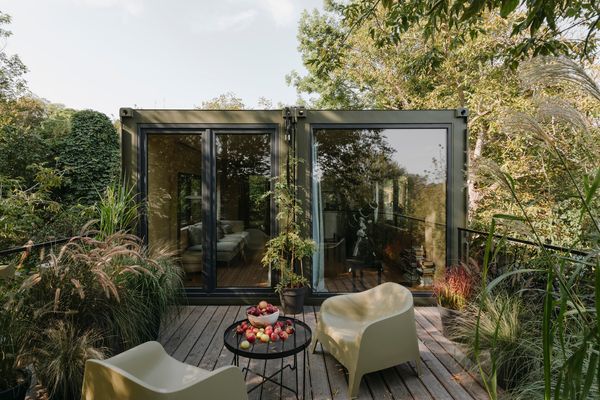 Shipping containers transformed into a cabin in the Polish forests