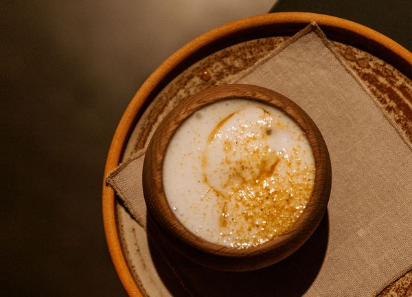 Corn cream with honey and goat milk foam à la SALT